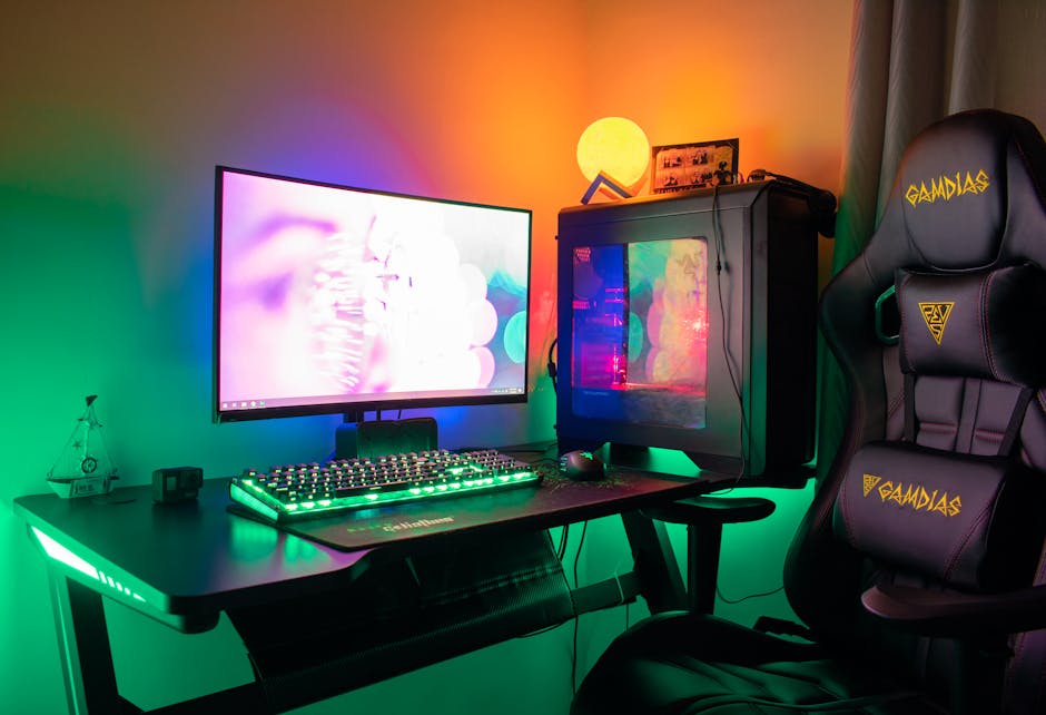 Stanowisko gamingowe z podświetleniem RGB